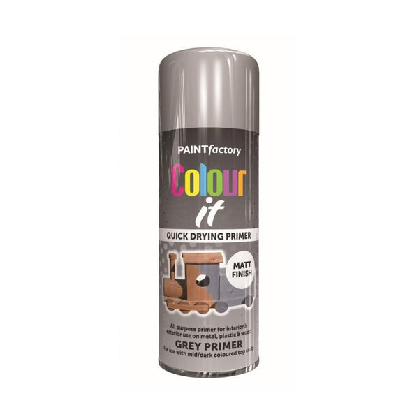 Paint Factory Colour it Quick Drying Spray Paint Matt Finish Primer Grey | 400ml - Choice Stores