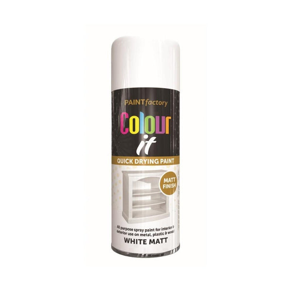 Paint Factory Colour it Quick Drying Spray Paint Matt Finish White Matt | 400ml - Choice Stores