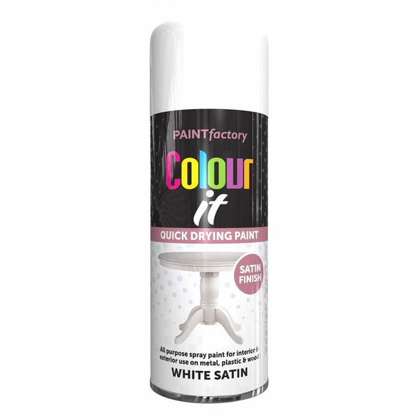 Paint Factory Colour it Quick Drying Spray Paint Satin Finish White Satin | 400ml - Choice Stores