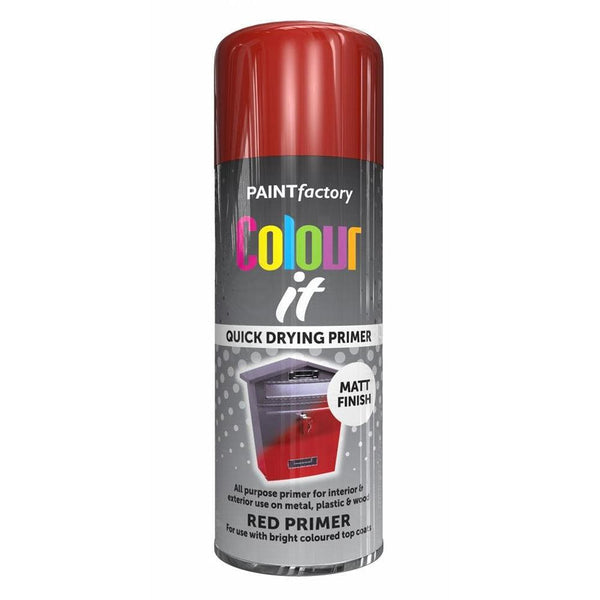 Paint Factory Colour it Quick Drying Spray Plastic Primer Red | 400ml - Choice Stores