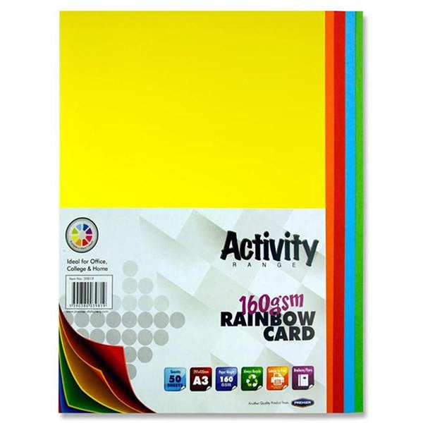 Premier Activity A3 Rainbow Card | 160 gsm | 50 Sheets - Choice Stores