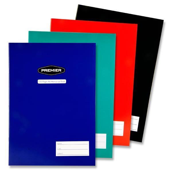 Premier Stationery A4 Manuscript Book with Ruled Margins | 120 Page | 4 Assorted Colours - Choice Stores