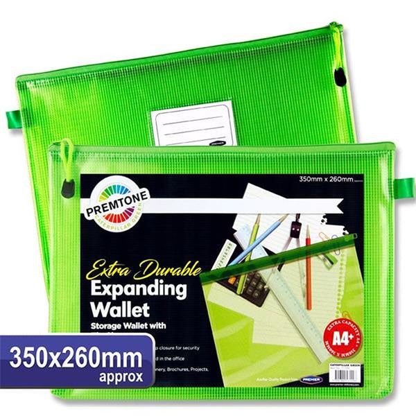 Premto A4+ Extra Durable Mesh Wallet with Zip Closure | Caterpillar Green - Choice Stores