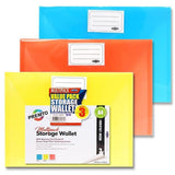 Premto A4 Multipack Storage Wallets with Button Closure | Pack of 3 | Neon Colours - Choice Stores