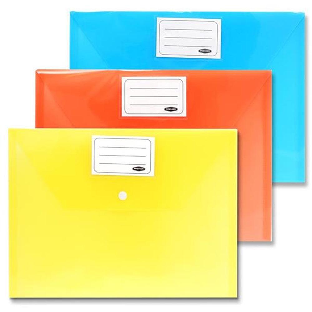 Premto A4 Multipack Storage Wallets with Button Closure | Pack of 3 | Neon Colours - Choice Stores