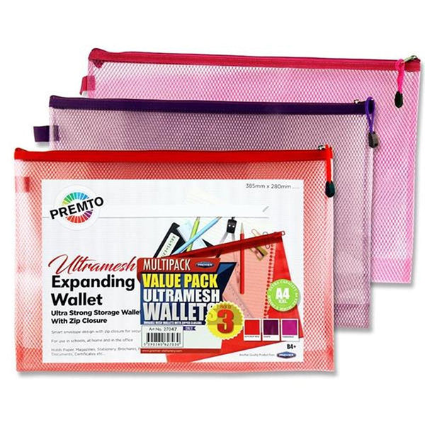 Premto B4+ Ultramesh Expanding Wallet | Pack of 3 | Red, Grape & Fandago Colours - Choice Stores