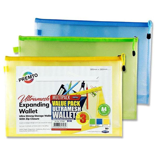 Premto B4+ Ultramesh Expanding Wallet with Zip Closure | Pack of 3 | Pastel Colours - Choice Stores
