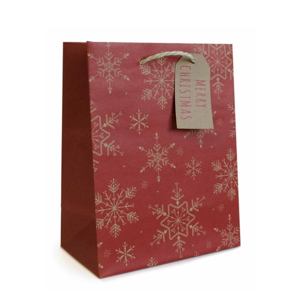 Red & Gold Christmas Snowflake Gift Bag with Swing Tag | Medium - Choice Stores