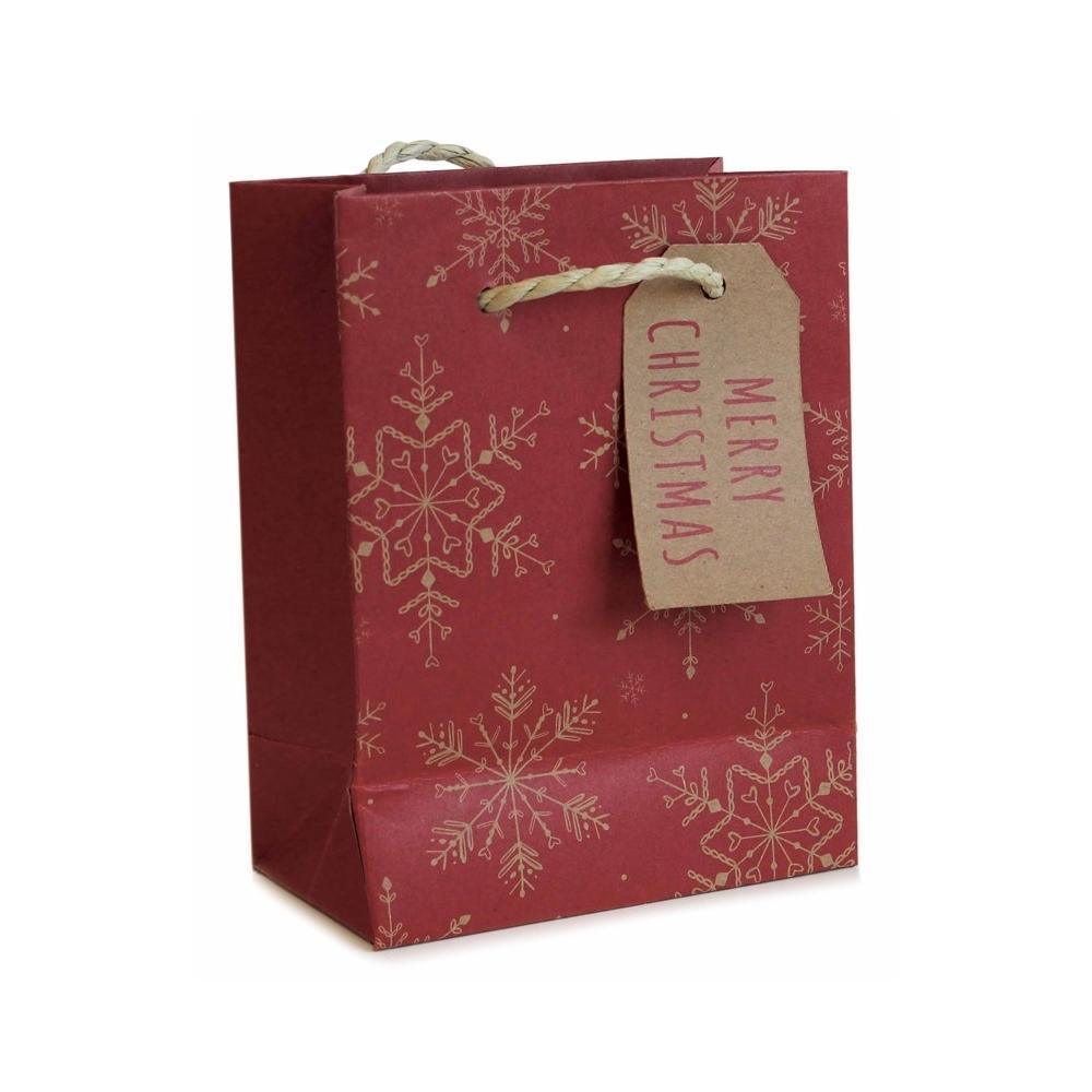 Red & Gold Christmas Snowflake Gift Bag with Swing Tag | Small - Choice Stores