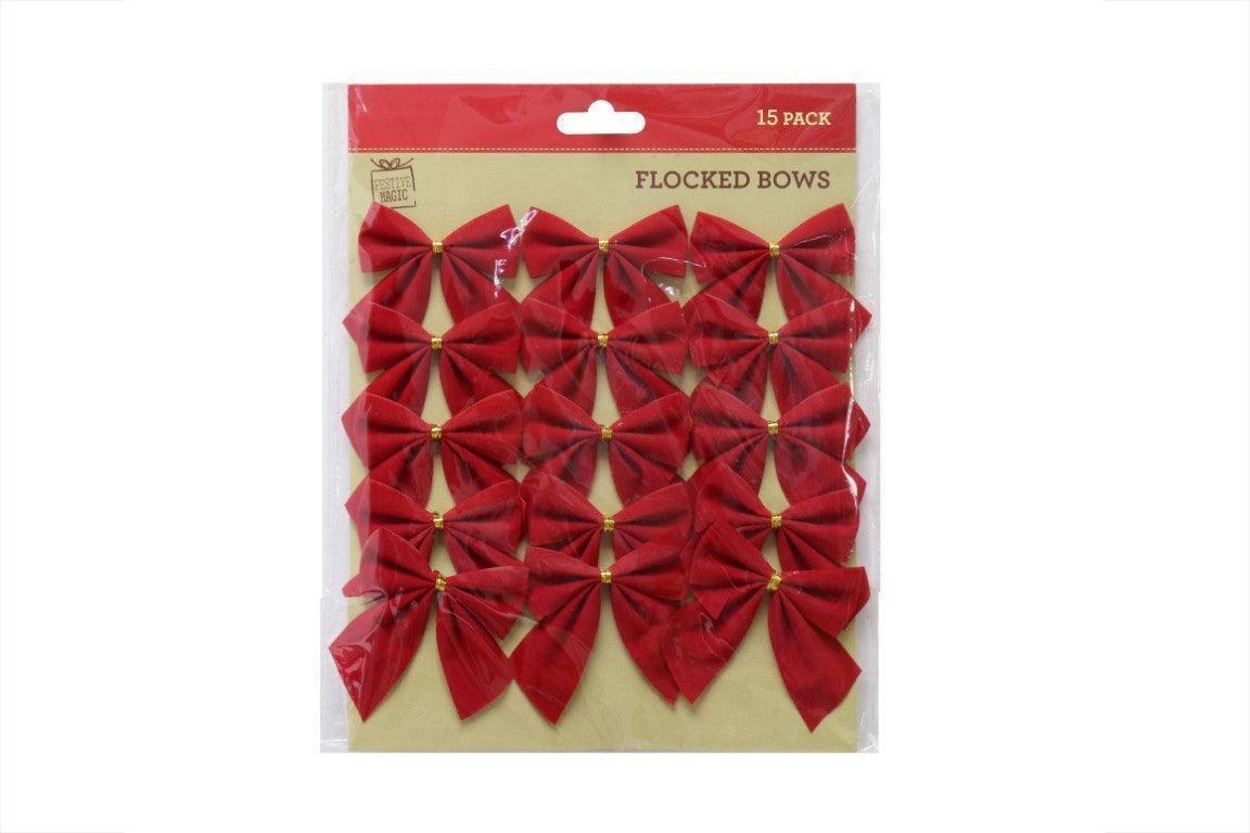 Red Flocked Bows | Pack of 15 - Choice Stores