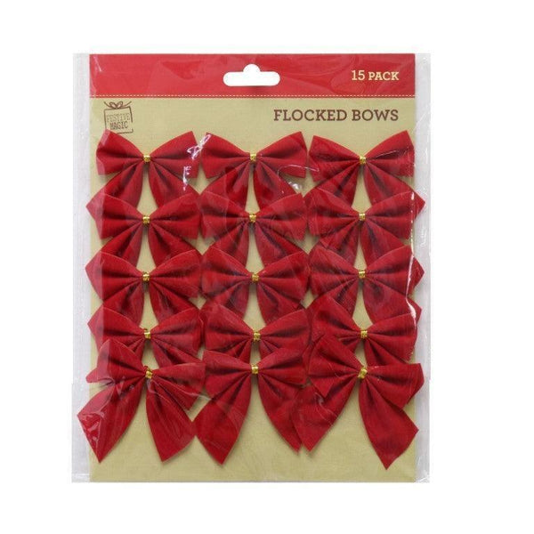 Red Flocked Bows | Pack of 15 - Choice Stores