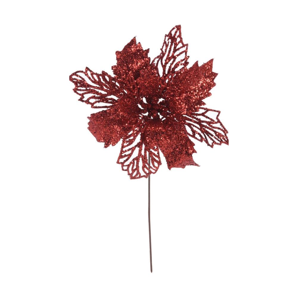 Red Glittered Flower Decoration on Pick | Assorted - Choice Stores