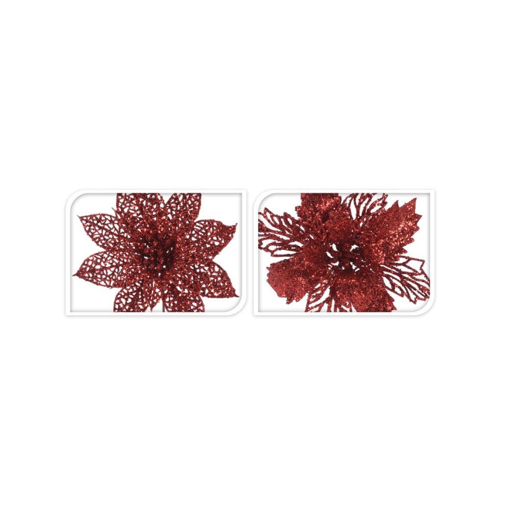 Red Glittered Flower Decoration on Pick | Assorted - Choice Stores