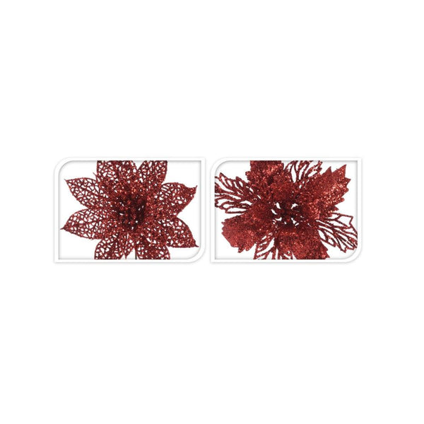 Red Glittered Flower Decoration on Pick | Assorted - Choice Stores