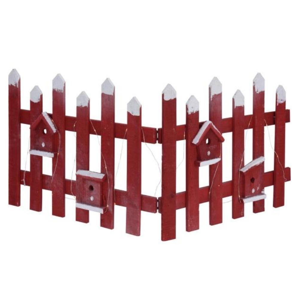 Red Wooden Picket Fence with Bird Houses | LED Light Up | 98 x 40cm - Choice Stores