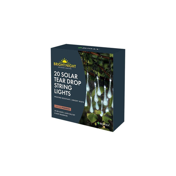 Rowan Bright Night 20 Bright White LED Tear Drop Solar String Lights - Choice Stores