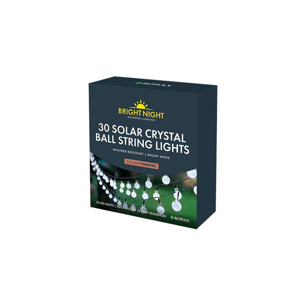 Rowan Bright Night 30 Bright White LED Solar Crystal Ball String Lights - Choice Stores