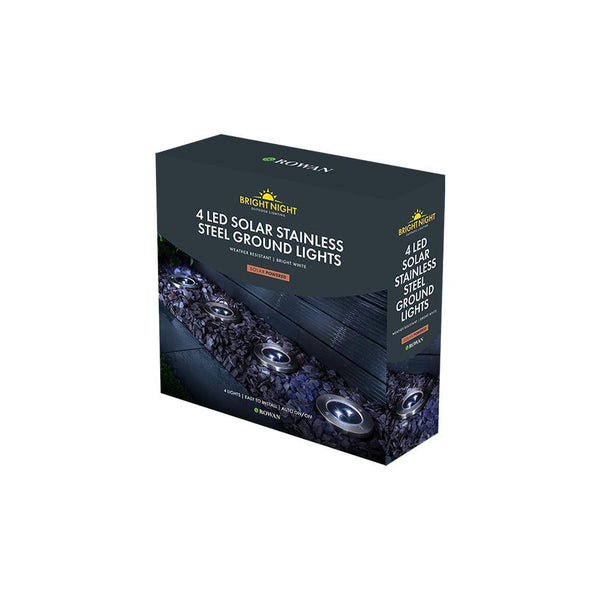 Rowan Bright Night LED Solar Stainless Steel Ground Lights | Pack of 4 - Choice Stores