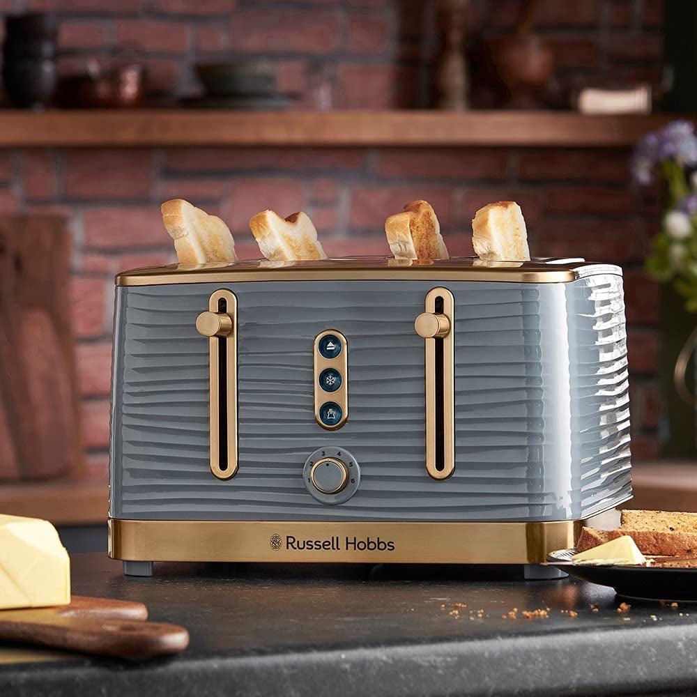 Russell Hobbs Inspire High Gloss 4 Slice Toaster | Grey &amp; Brass Finish - Choice Stores