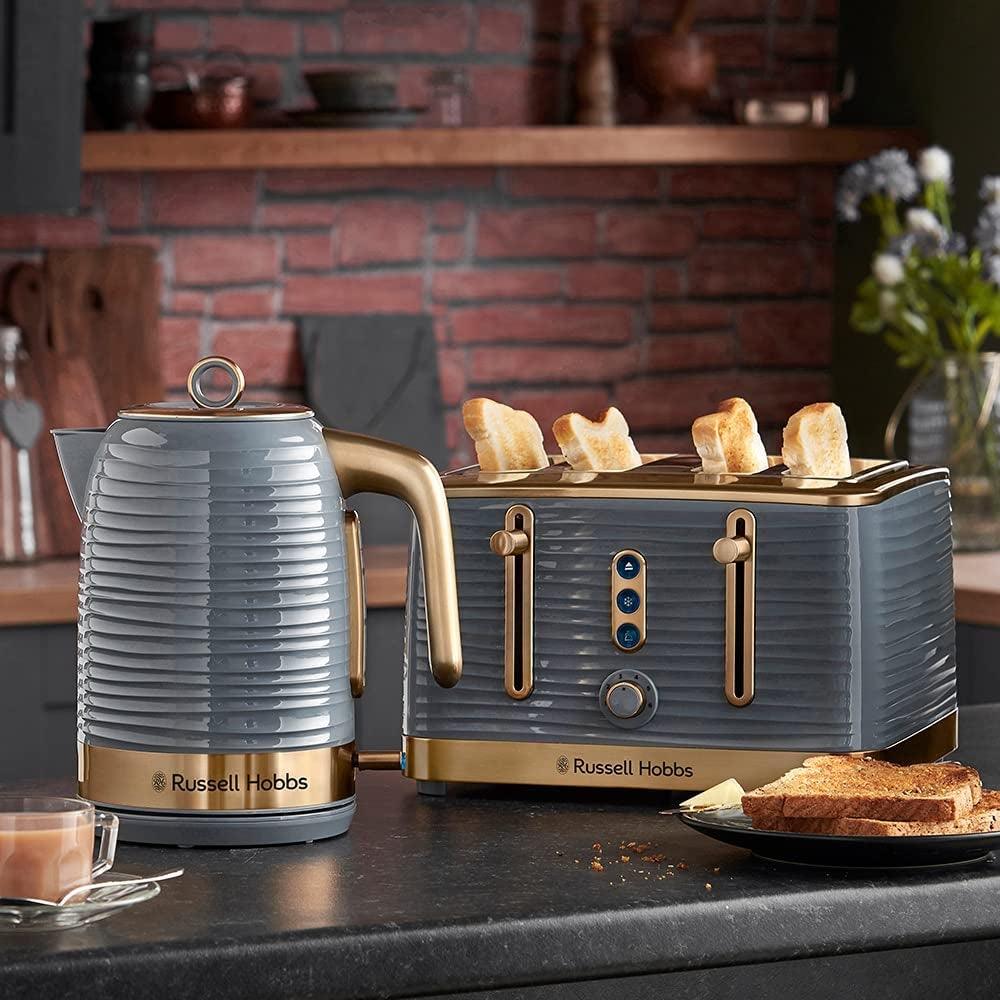 Russell Hobbs Inspire High Gloss 4 Slice Toaster | Grey &amp; Brass Finish - Choice Stores