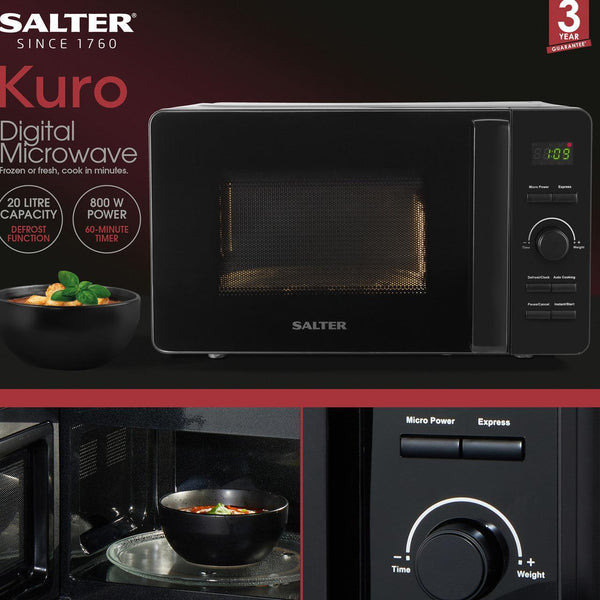 Salter Kuro Black Digital Microwave | 800W - Choice Stores