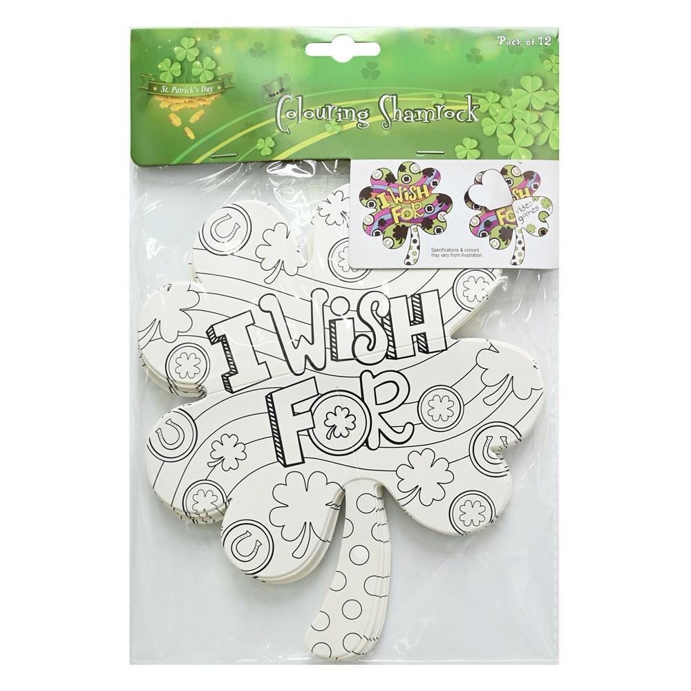 St Patrick&#39;s Day Colouring Shamrock | Pack of 12 - Choice Stores