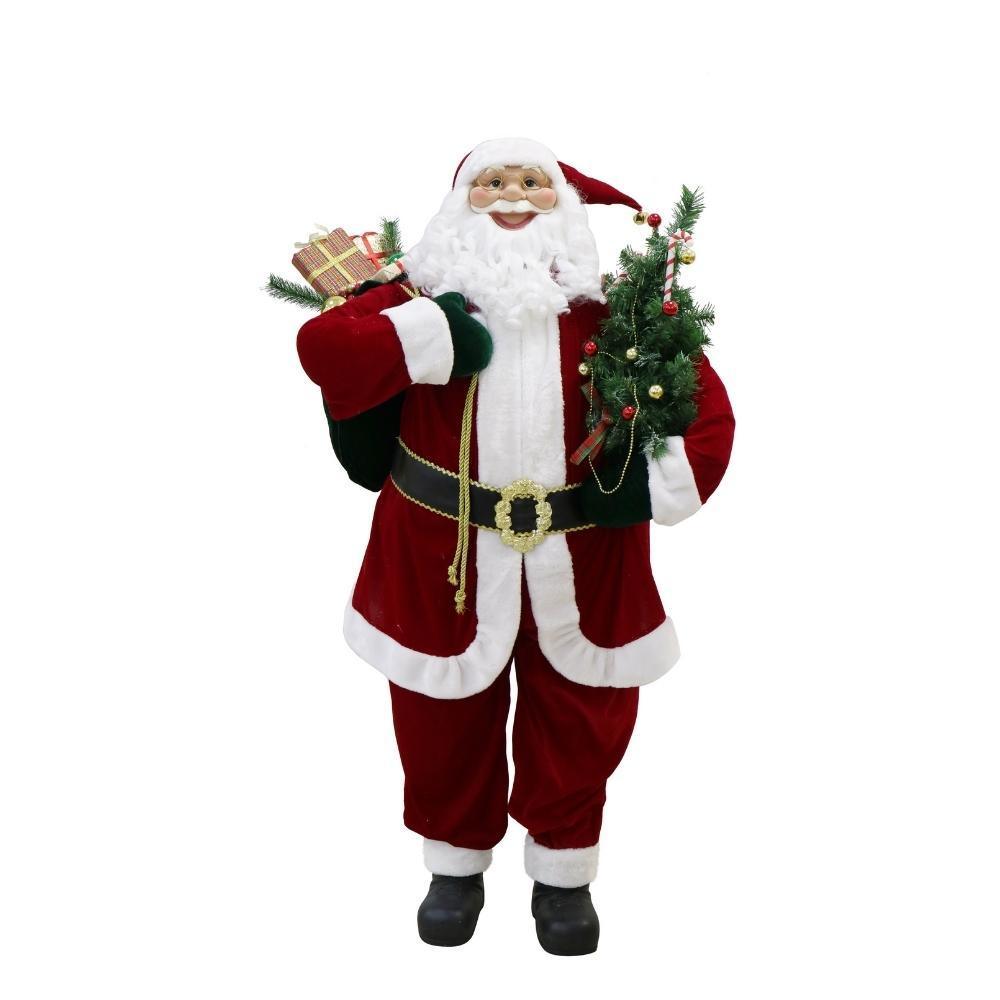 Standing Red Velvet Santa Decoration | Holding Gifts & Christmas Tree | 150cm - Choice Stores