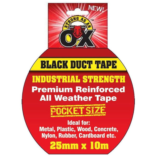 Strong as an Ox Industrial Strength Black Duct Tape | 25mm x 10m - Choice Stores