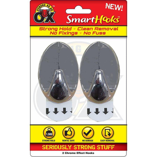 Strong as an Ox Removable Chrome Hooks | 1.5kg Capacity | Pack of 2 - Choice Stores