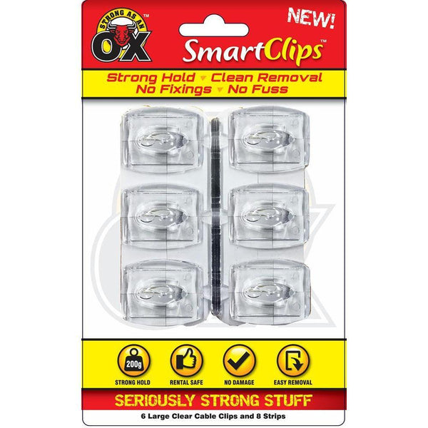 Strong as an Ox Removable Clear Cable Clips | Large | Pack of 6 - Choice Stores