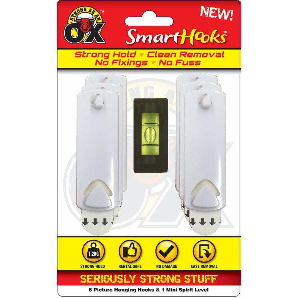 Strong as an Ox Removable Picture Hanging Plastic Hook with Mini Spirit Level | Pack of 6 - Choice Stores