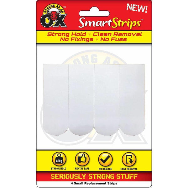 Strong as an Ox Removable Replacement Adhesive Strips | 800g Capacity | Small | Pack of 4 - Choice Stores