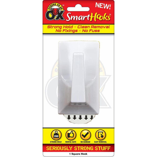 Strong as an Ox Removable Square White Plastic Hook | 2kg Capacity - Choice Stores
