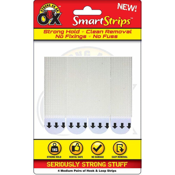 Strong as an Ox Removable White Velcro Hook & Loop Strips - Choice Stores