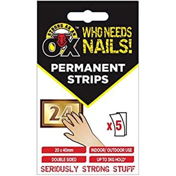 Strong as an Ox Who Needs Nails Permanent Double-Sided Strips | 20 x 40mm - Choice Stores