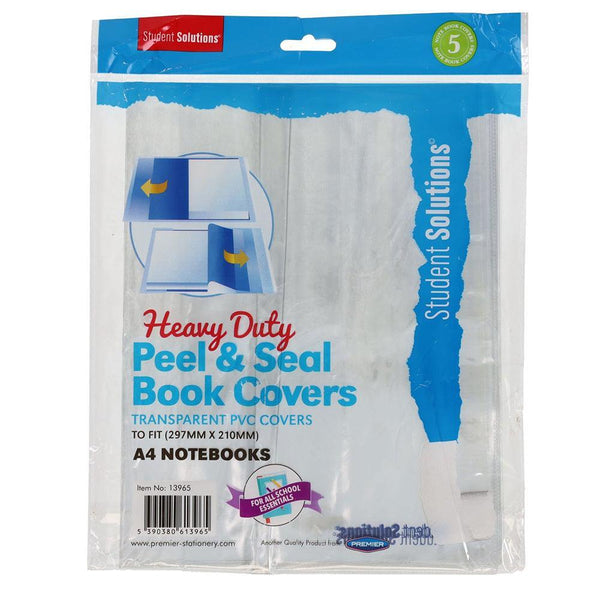 Student Solutions A4 Heavy Duty Peel & Seal Transparent Book Covers | Pack of 5 - Choice Stores
