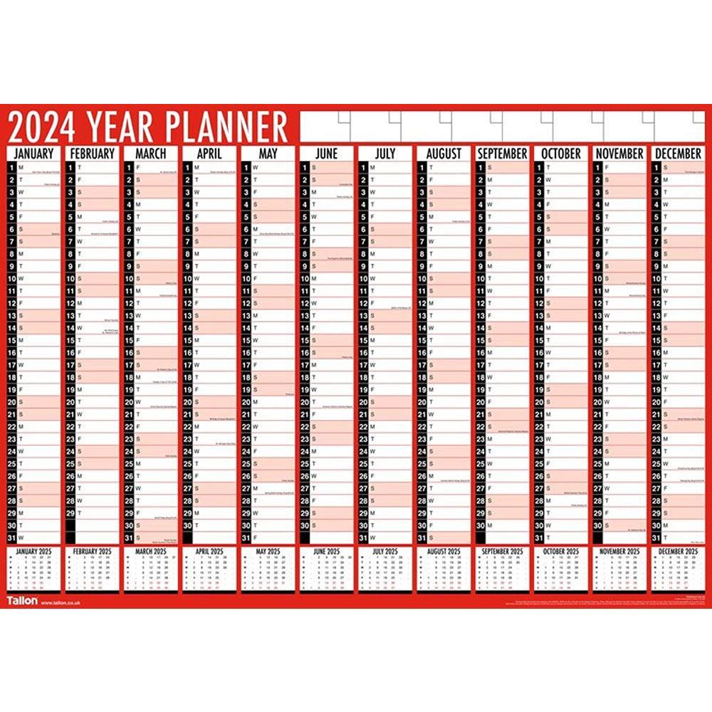 Tallon Red & Black Full Year Calendar Folded | Large Wall Planner - Choice Stores