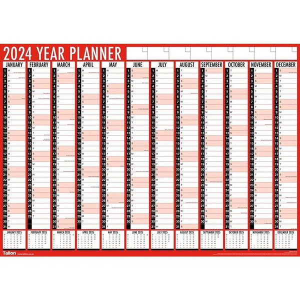 Tallon Red & Black Full Year Calendar Folded | Large Wall Planner - Choice Stores