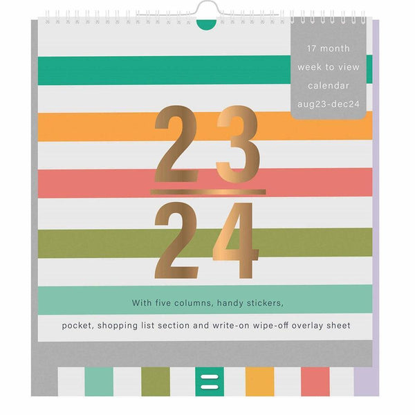 Tallon Stripe Design Academic 17 Month Week to View Wall Calendar - Choice Stores