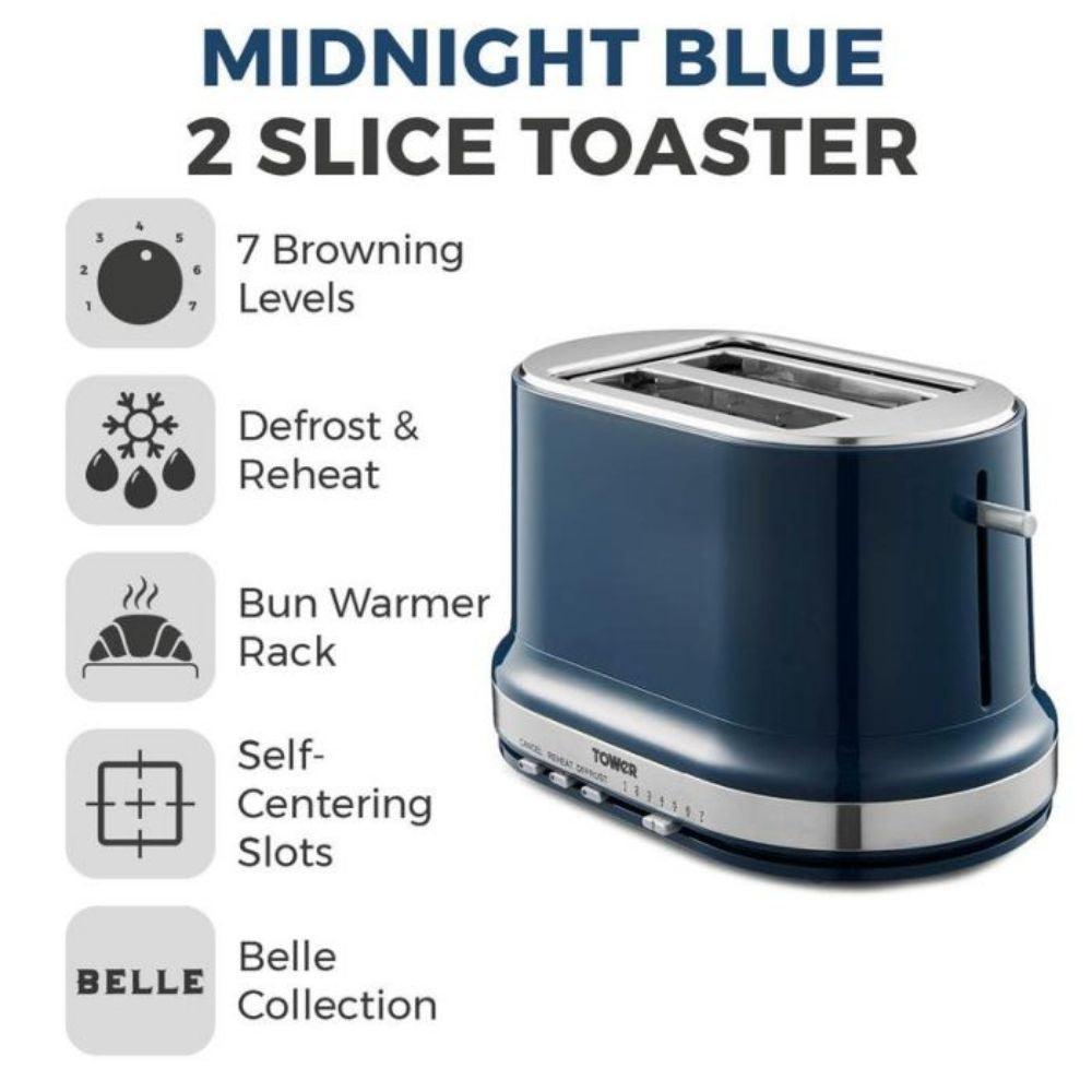 Tower Belle 2-Slice Toaster Midnight Blue | 800W - Choice Stores