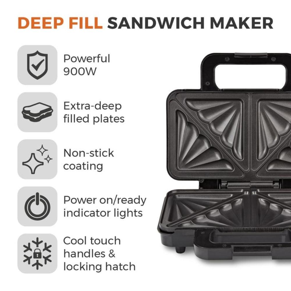 Tower Deep Filled Sandwich Maker | Stainless Steel | 900W - Choice Stores