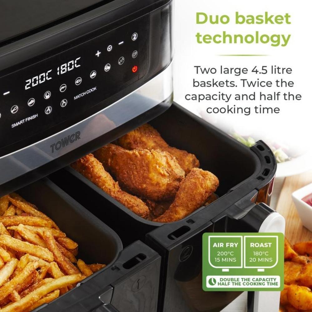 9-Quart Dual Basket Air Fryer 7 Functions Smart Finish Match Cook