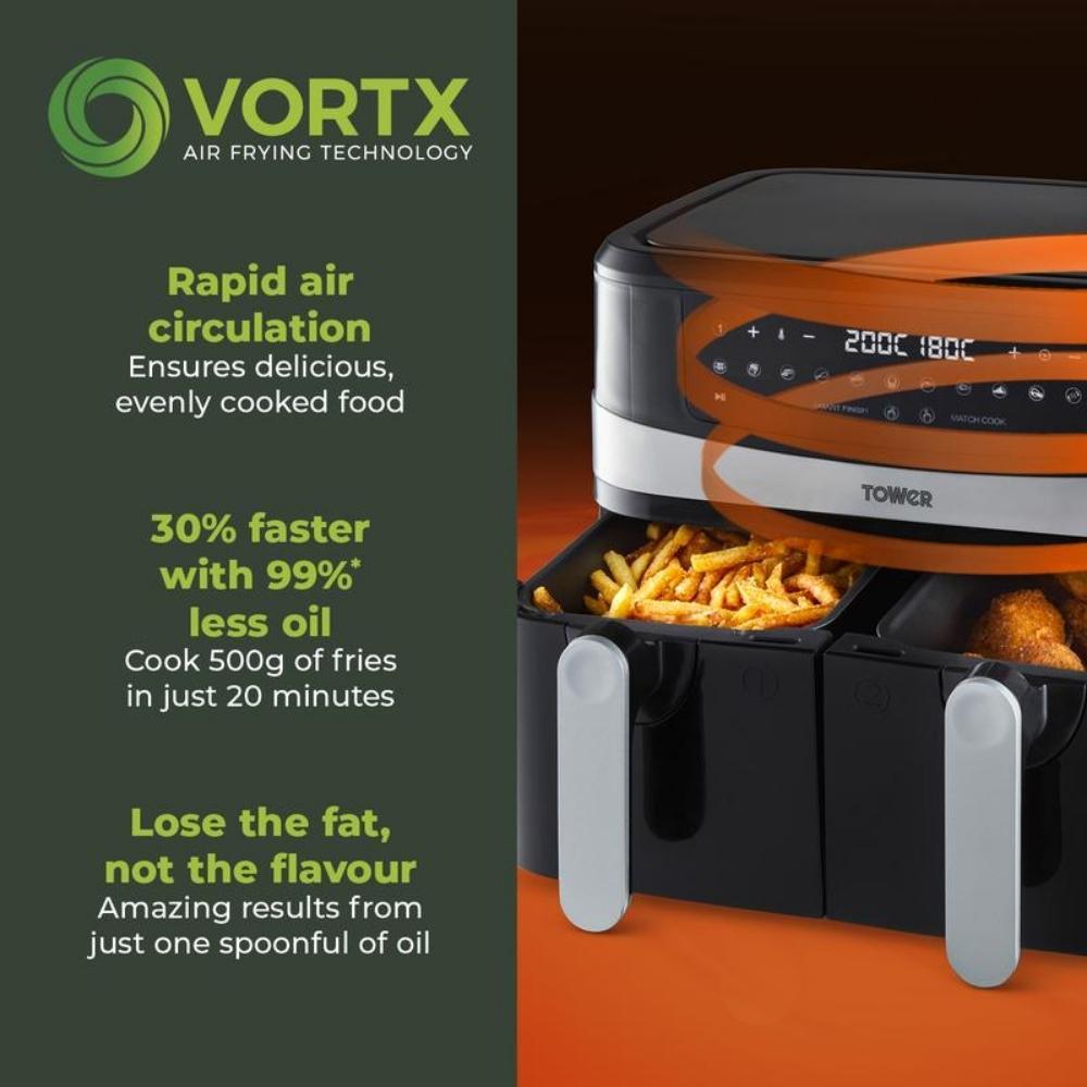 Tower Vortx Dual Basket Air Fryer | 9L - Choice Stores