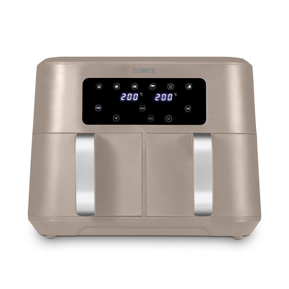 Tower Vortx Dual Basket Air Fryer | Latte with Chrome Trim | 8.5L - Choice Stores