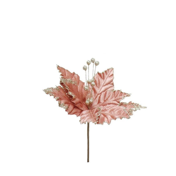 Velvet Glittered Poinsettia with Berries | 22cm - Choice Stores