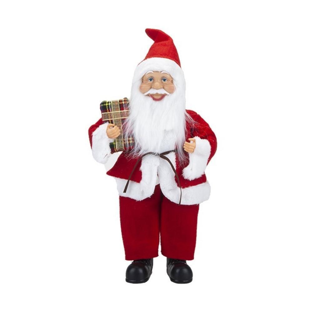 Velvet Standing Santa Decoration with Tartan Gift | 38 cm - Choice Stores