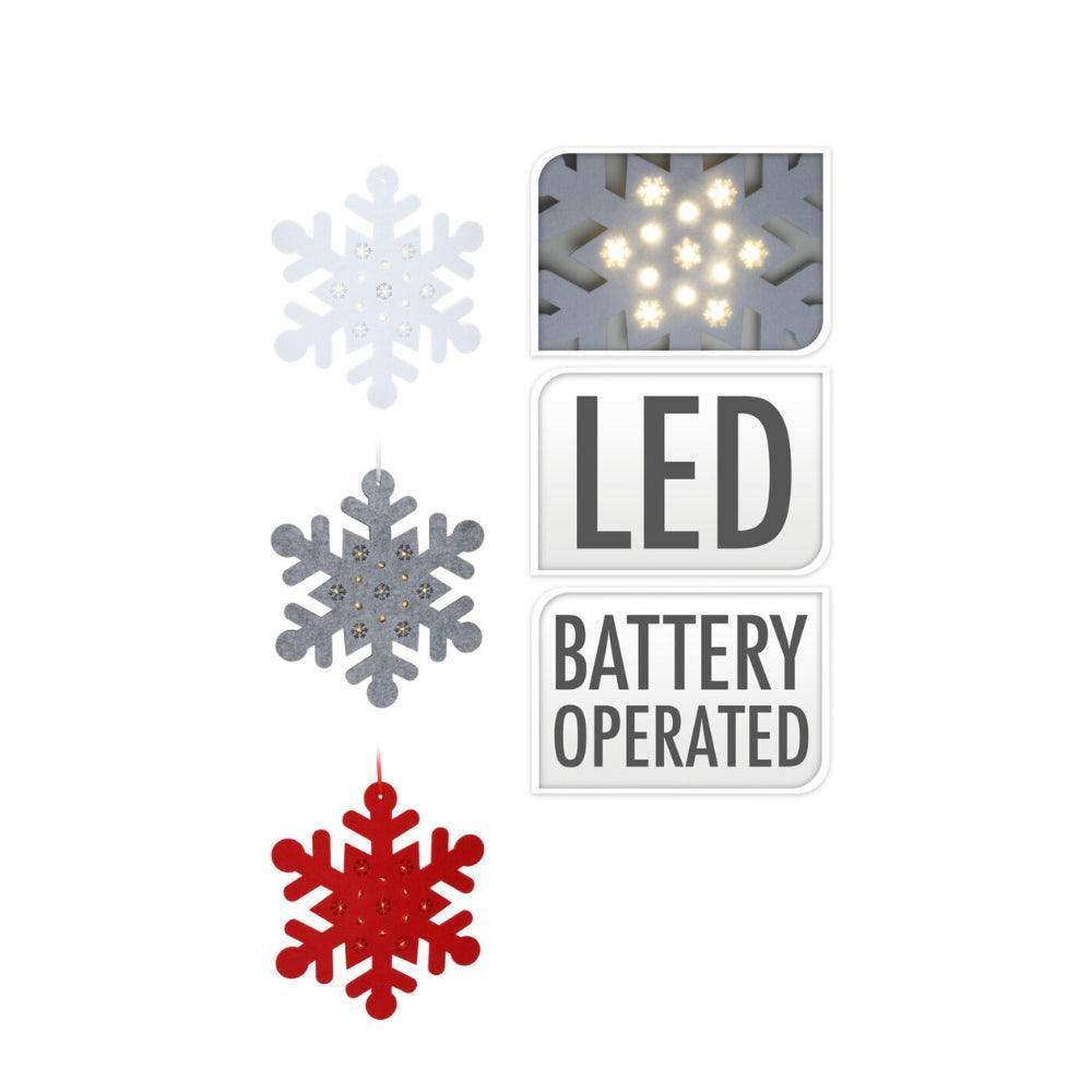 Warm White LED Battery Operated Hanging Snowflake Felt Decoration | 35cm - Choice Stores