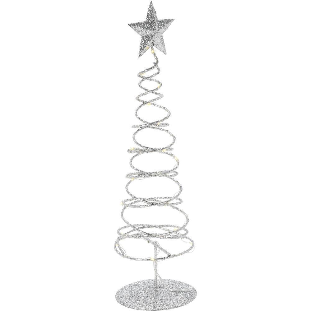 Warm White LED Battery Operated Silver Glitter Swirl Tree Decoration | 40cm - Choice Stores