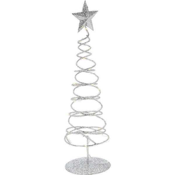 Warm White LED Battery Operated Silver Glitter Swirl Tree Decoration | 40cm - Choice Stores