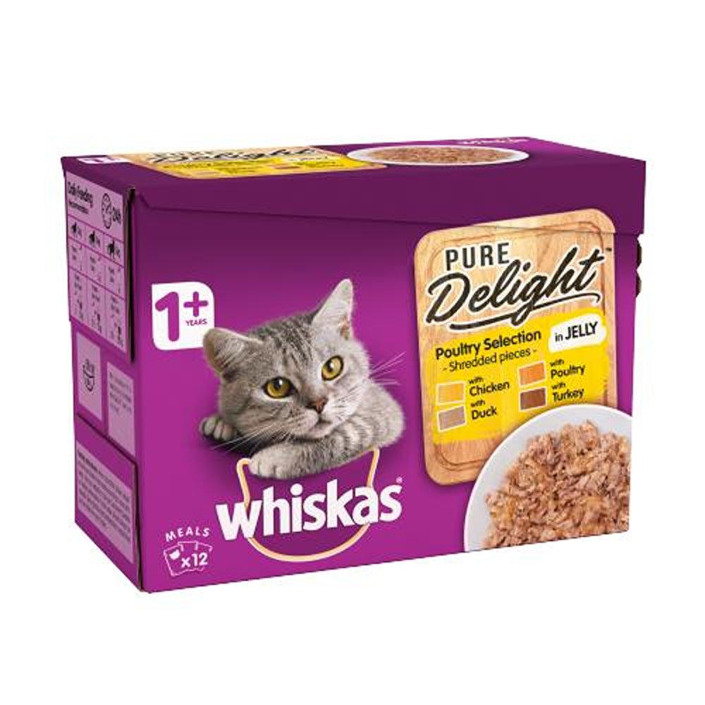 Whiskas Pure Delight Adult 1+ Wet Cat Food Pouches Mixed Poultry Collection in Jelly | 12 x 85g - Choice Stores